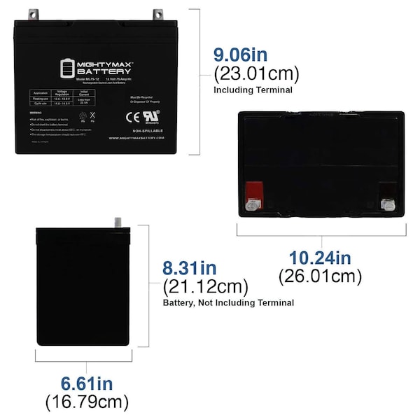 12V 75Ah SLA Replacement Battery For Dalton Medical BAT-24NF